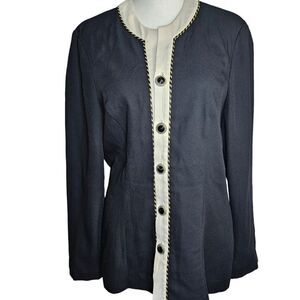 Vintage 90s Leslie Fay Blouse Top Womens Size 12 Black White Gold Buttons